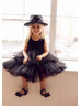 Black Satin Tulle Layered Flower Girl Dress